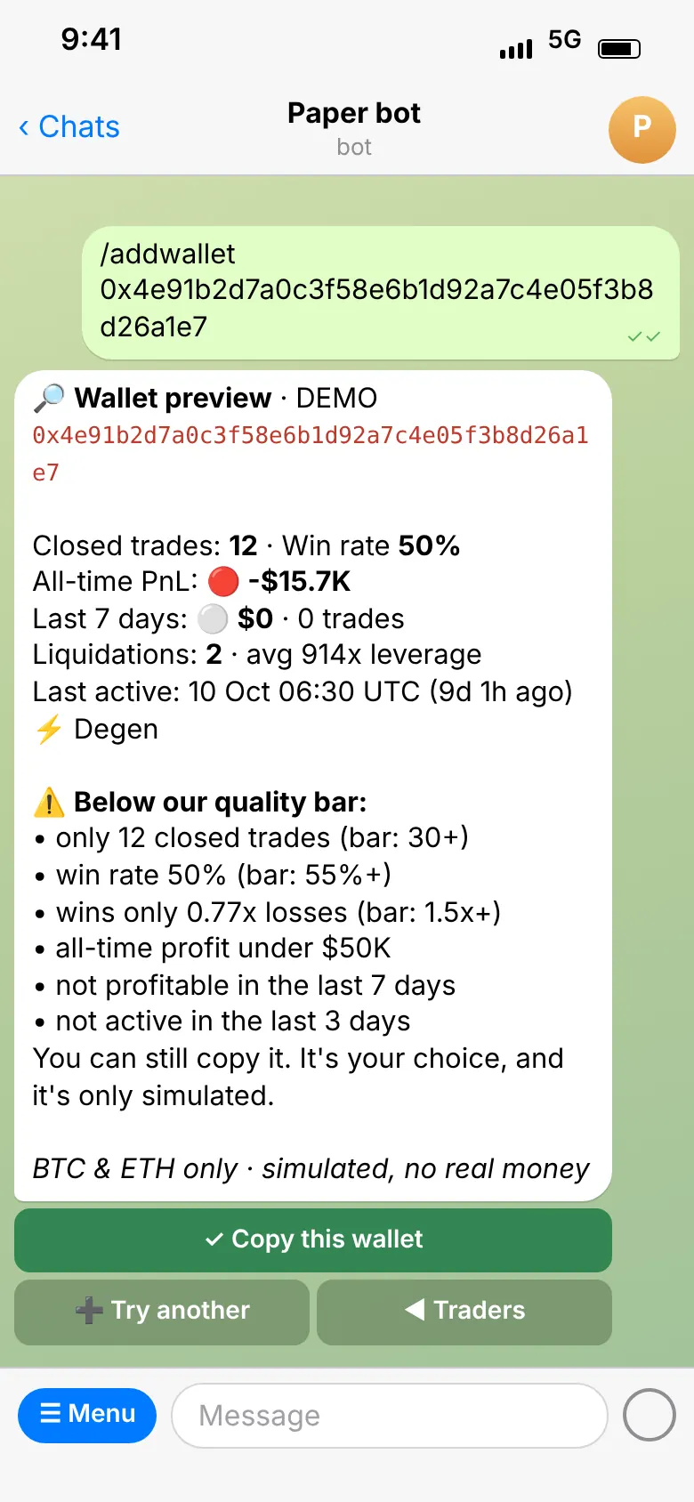 Wallet preview flagged below the quality bar